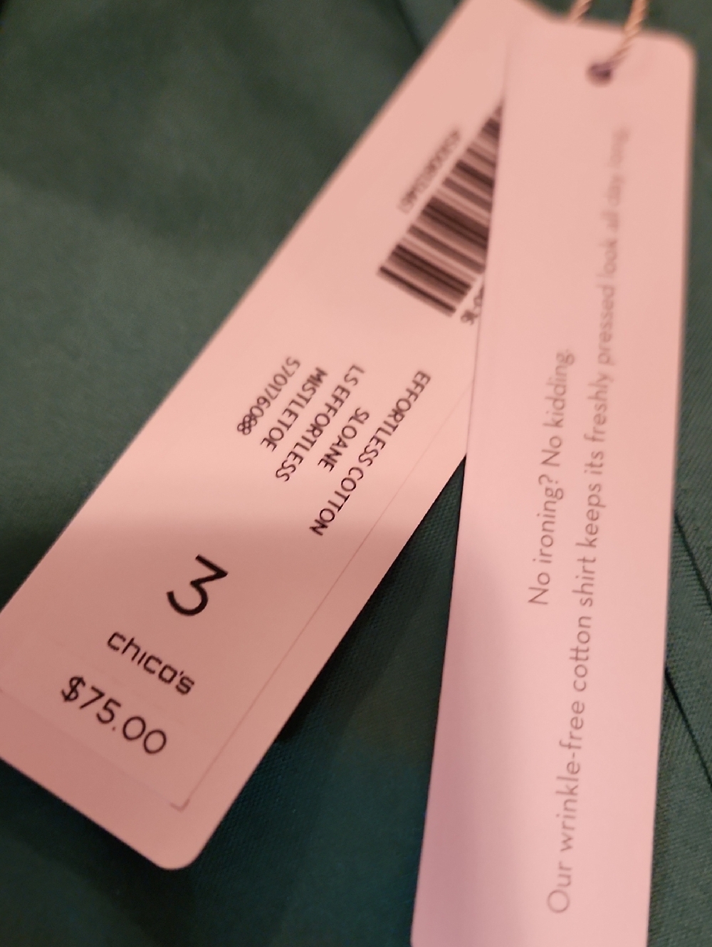NWT Chico's Kelly Green Long-Sleeve Button Shirt Size 3 - Picture 5 of 11